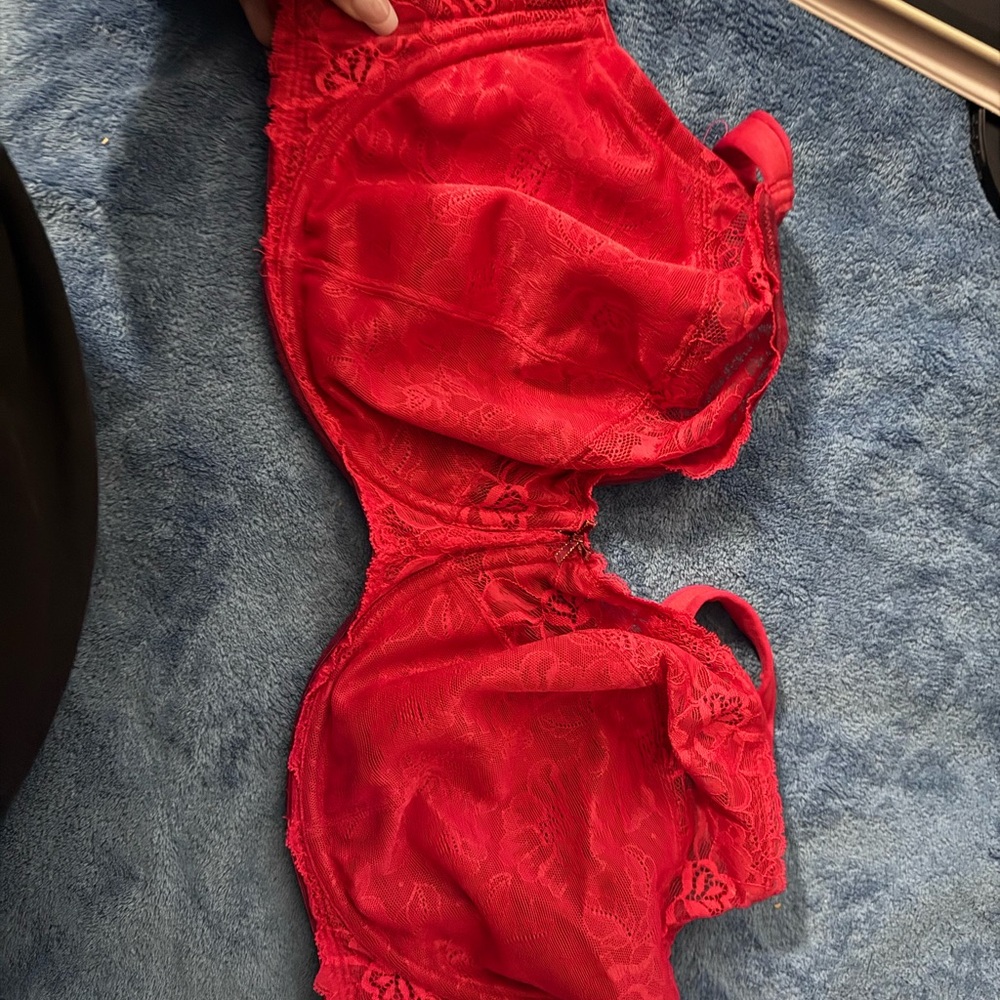 Unlined full coverage red lace